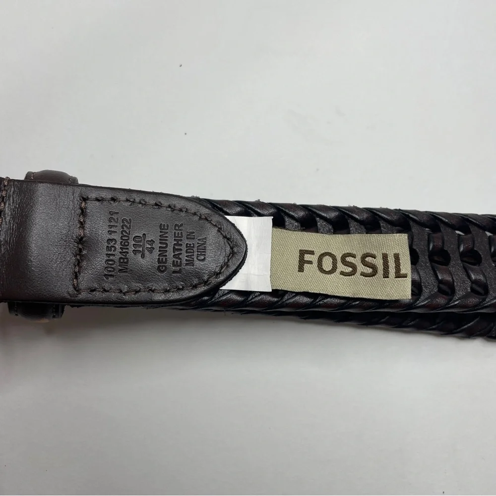 Fossil Mens Espresso Brown Braided Leather Belt 110/44